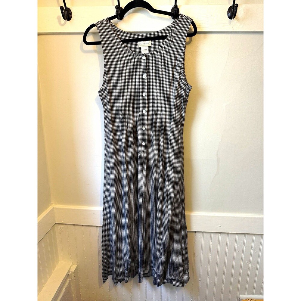 Susan Bristol Gingham Cottagecore 90s Midi Dress Lined Button Front Sz 4